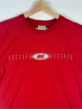 Vintage Y2K Nike Red Center Script Silver Tag T shirt Made In Canada Sz L